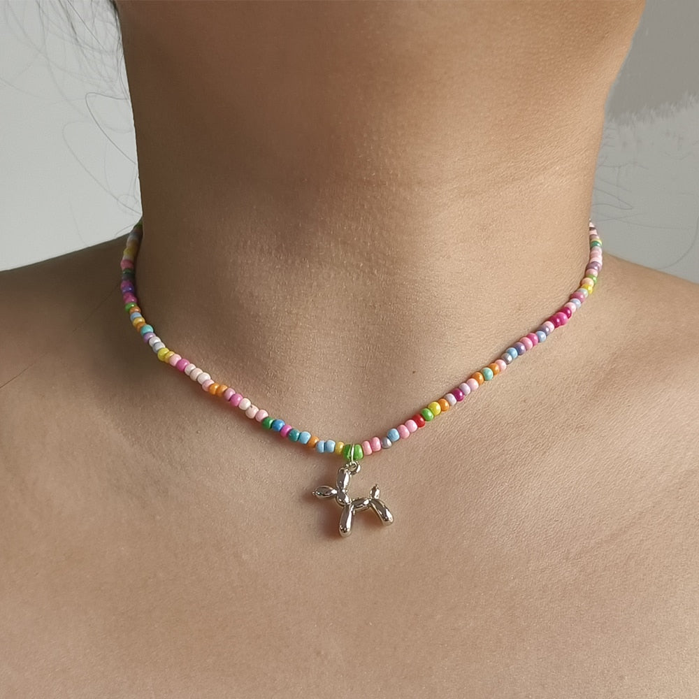 Colourful Enamel Puppy Dog Pendant boho Necklace - AllShopCart