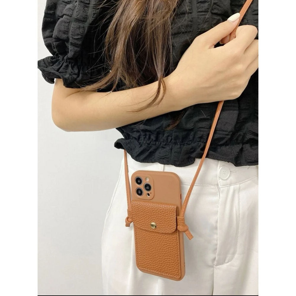 Luxury Classic Leather Wallet Crossbody Case for iphone - AllShopCart