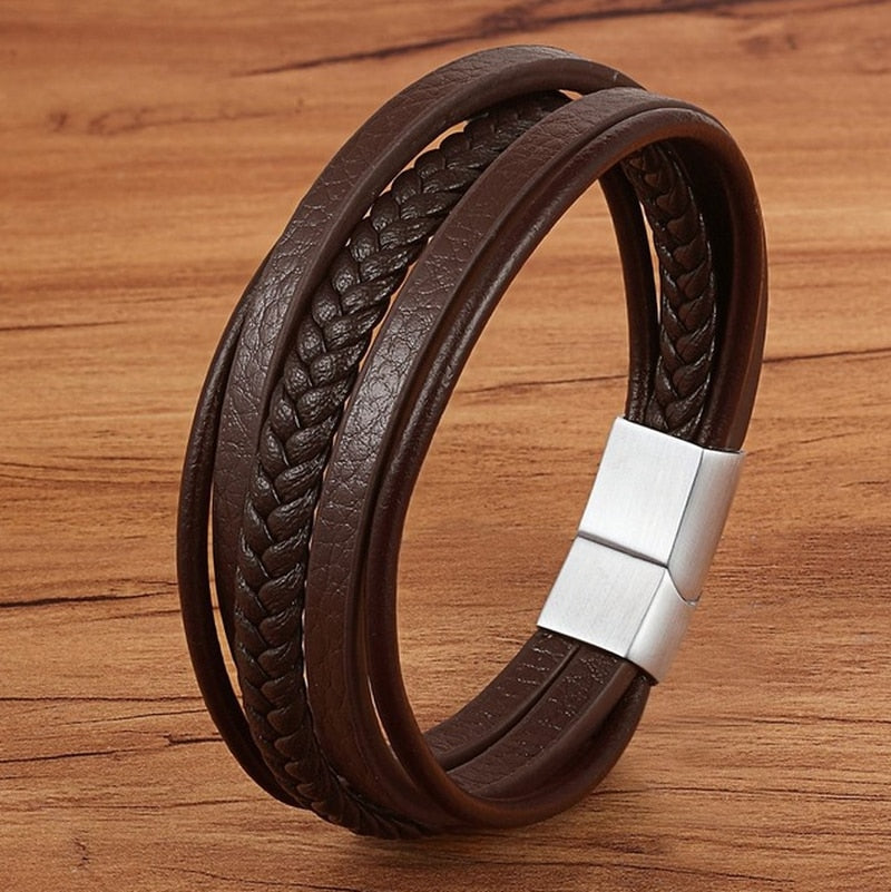 Multilayer Braided Leather Wrap Bracelet - AllShopCart