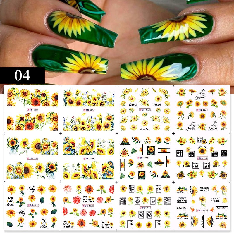 Sunflower Maple leaf Nail Stickers - AllShopCart