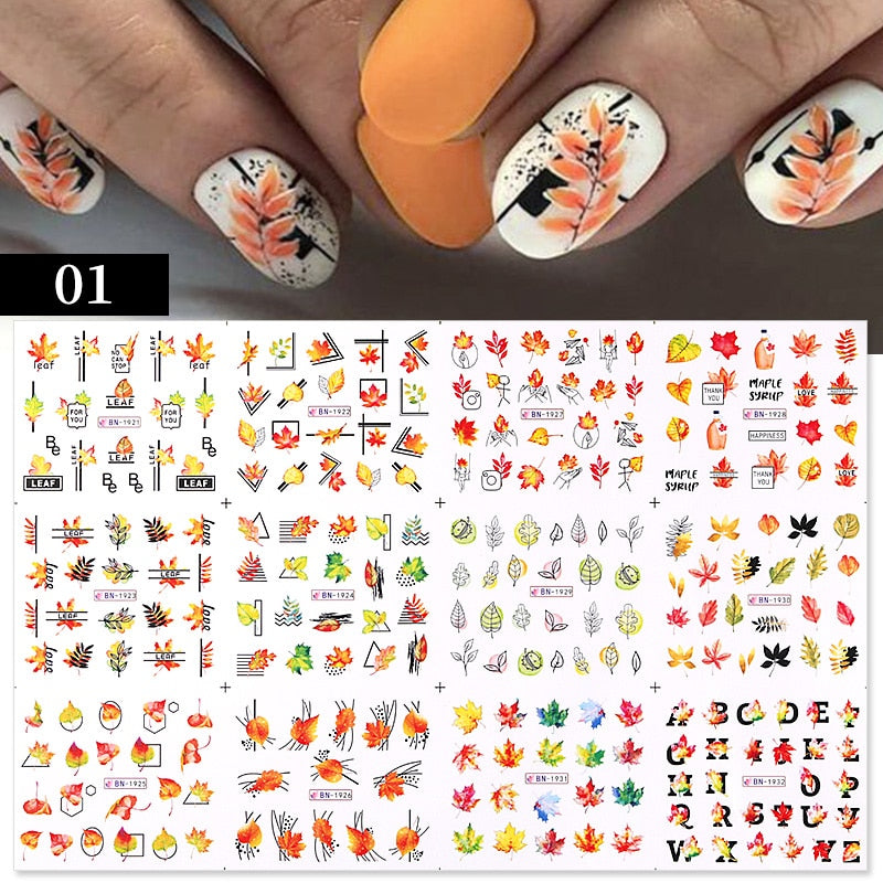 Sunflower Maple leaf Nail Stickers - AllShopCart