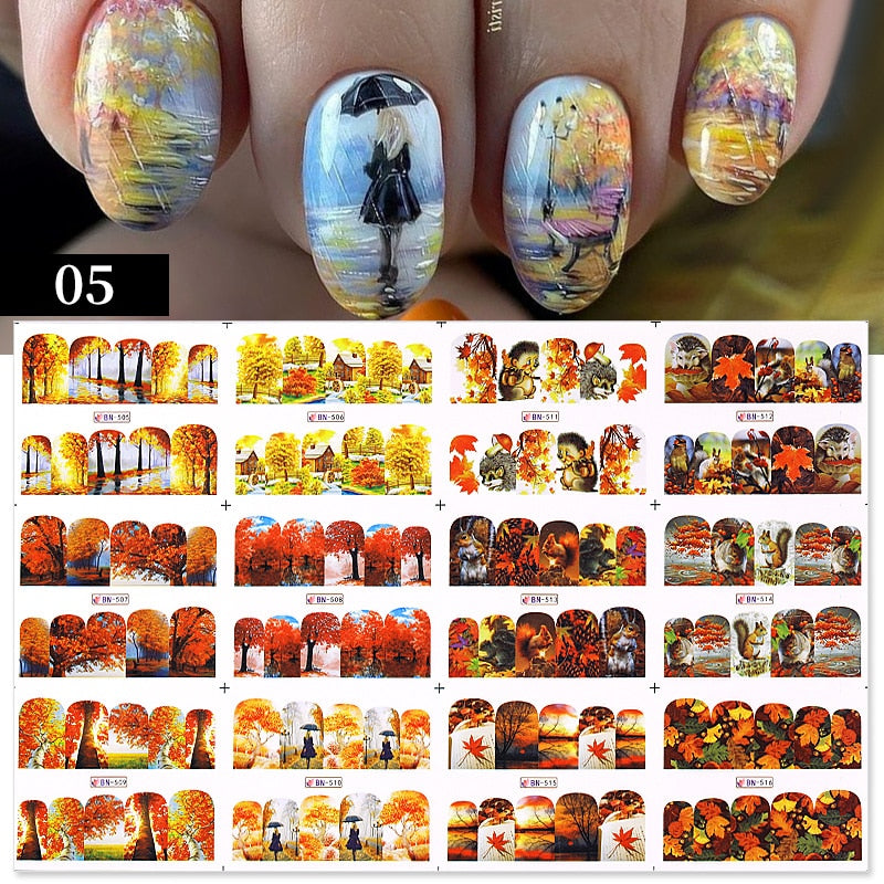 Sunflower Maple leaf Nail Stickers - AllShopCart