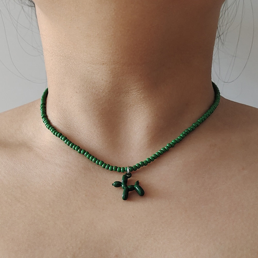 Colourful Enamel Puppy Dog Pendant boho Necklace - AllShopCart