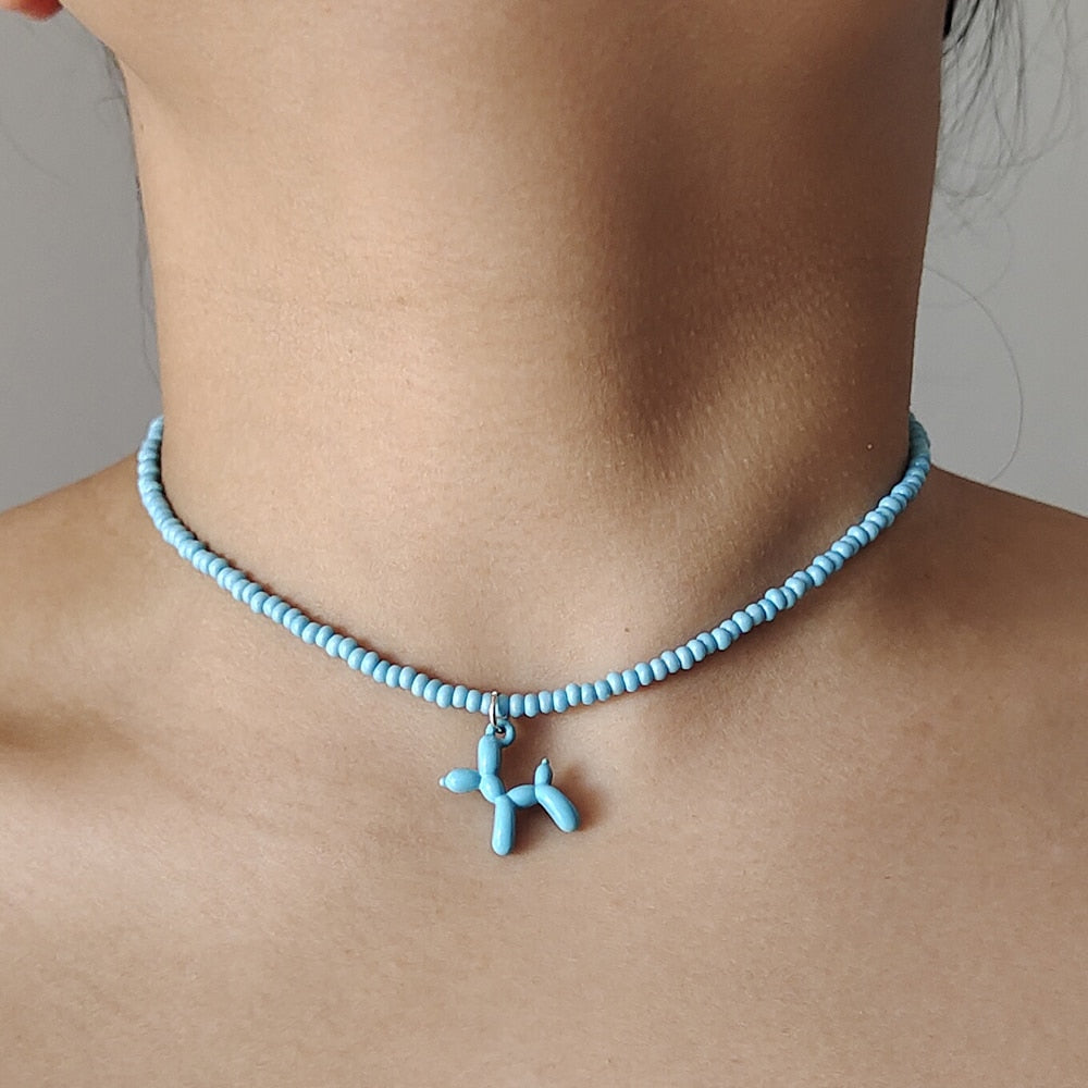 Colourful Enamel Puppy Dog Pendant boho Necklace - AllShopCart