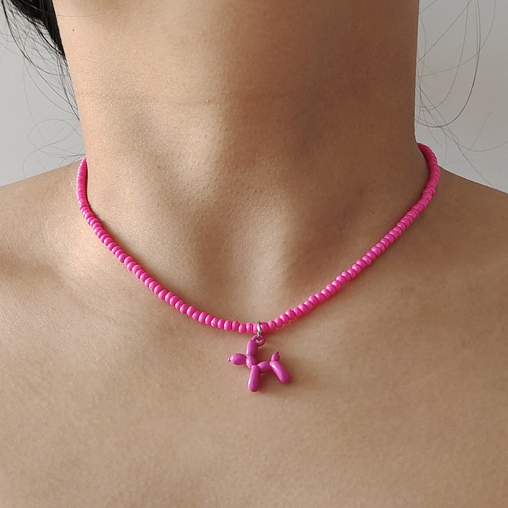 Colourful Enamel Puppy Dog Pendant boho Necklace - AllShopCart