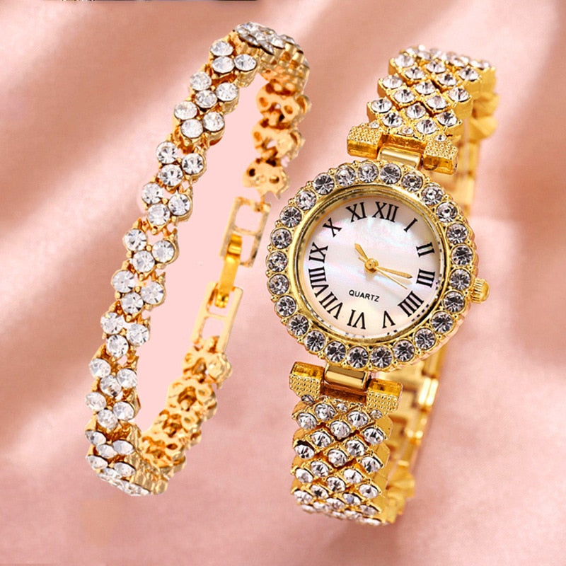 Luxury Watch Bracelet Set Diamond Steel Band For Women - AllShopCart