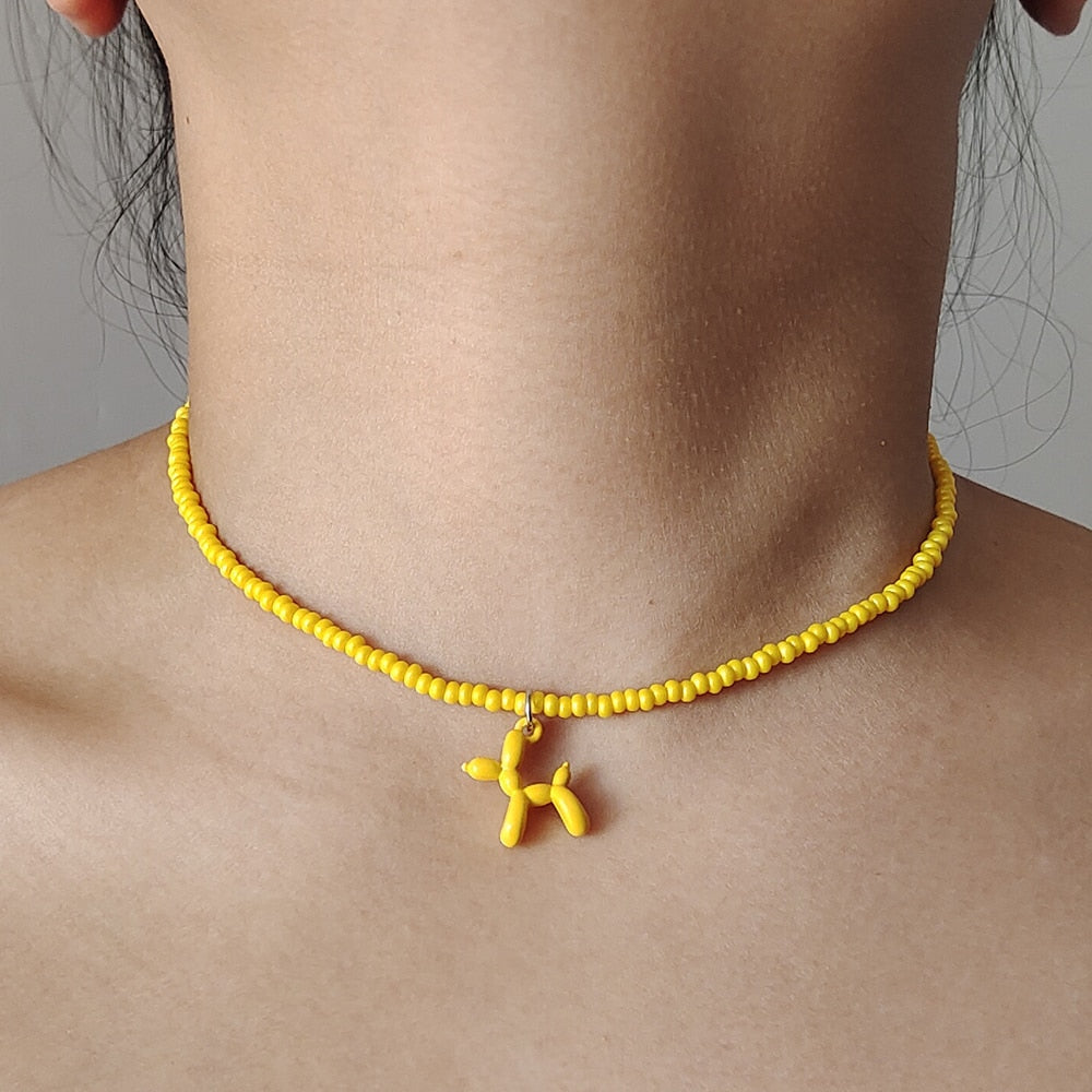 Colourful Enamel Puppy Dog Pendant boho Necklace - AllShopCart