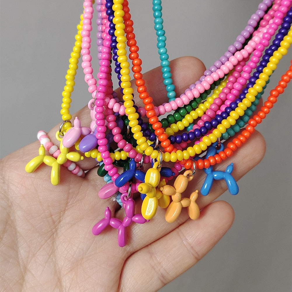 Colourful Enamel Puppy Dog Pendant boho Necklace - AllShopCart