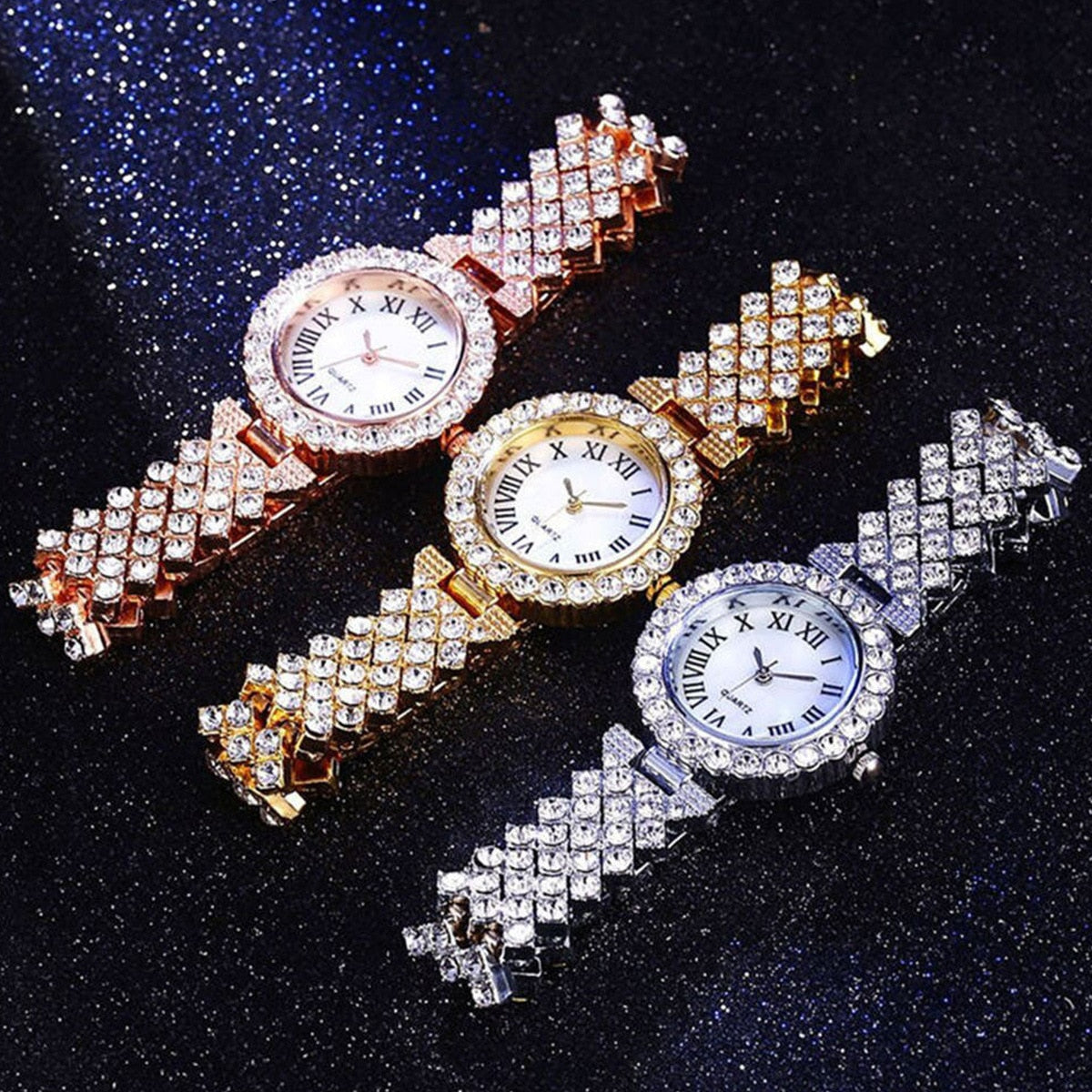 Luxury Watch Bracelet Set Diamond Steel Band For Women - AllShopCart