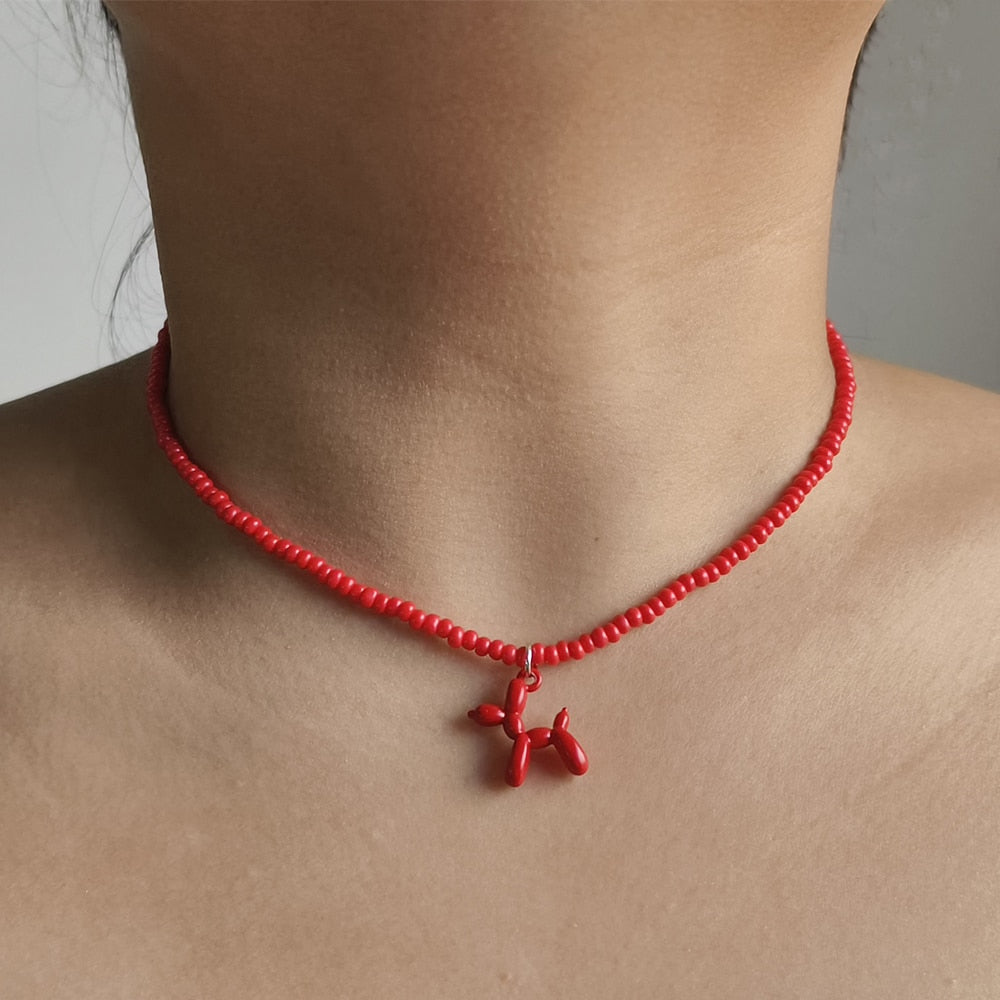 Colourful Enamel Puppy Dog Pendant boho Necklace - AllShopCart