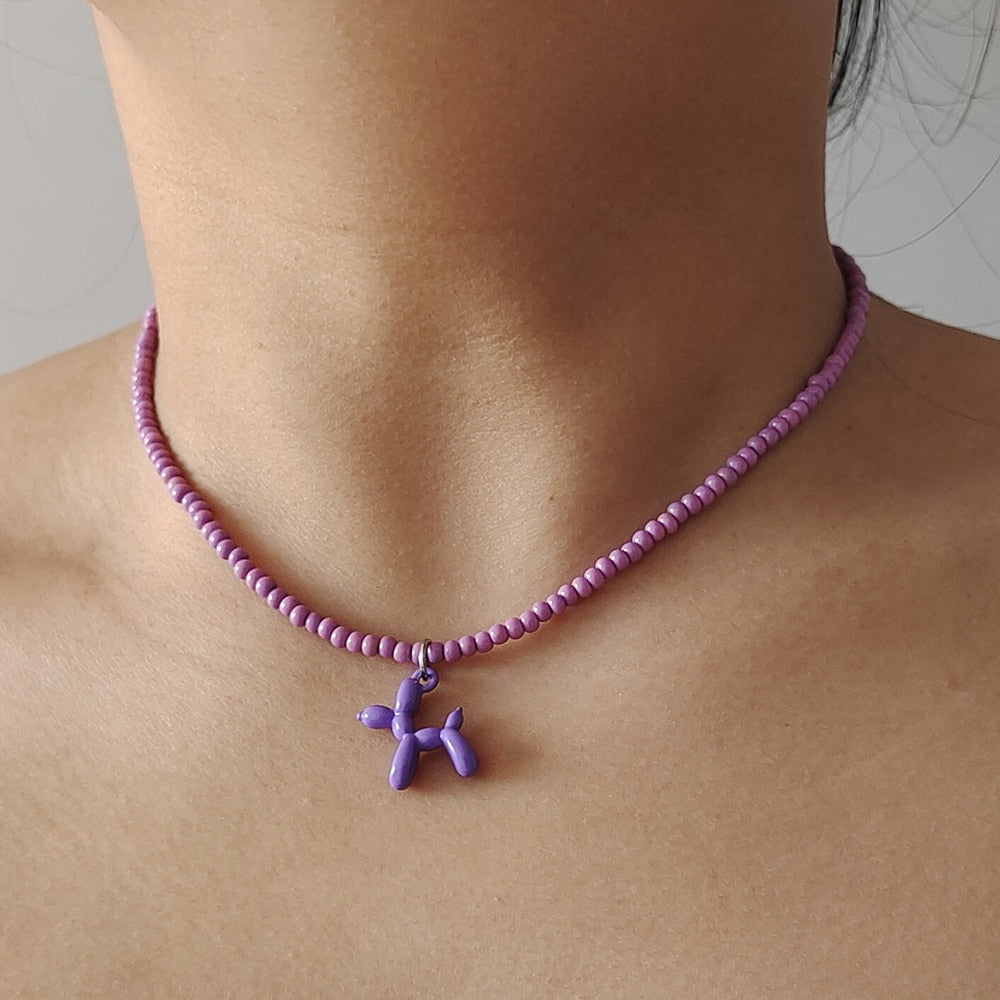 Colourful Enamel Puppy Dog Pendant boho Necklace - AllShopCart